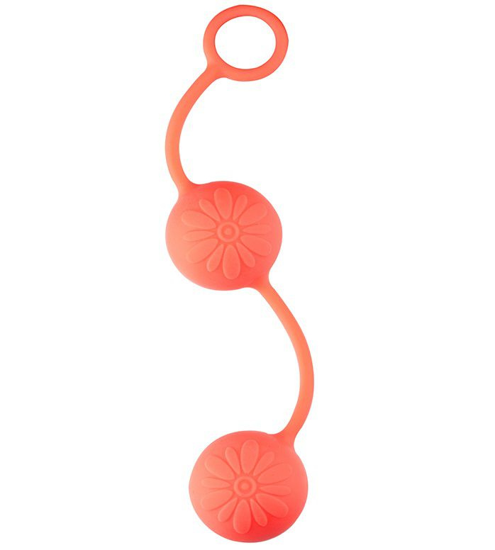 Оранжевые вагинальные шарики с цветочками на поверхности купить в секс шопе