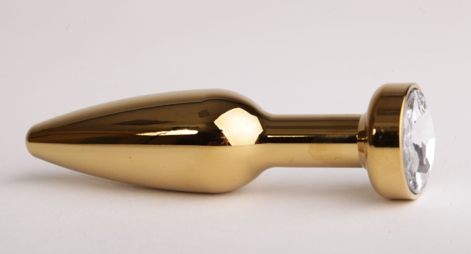 Золотистая анальная пробка с прозрачным кристаллом - 11,2 см. купить в секс шопе
