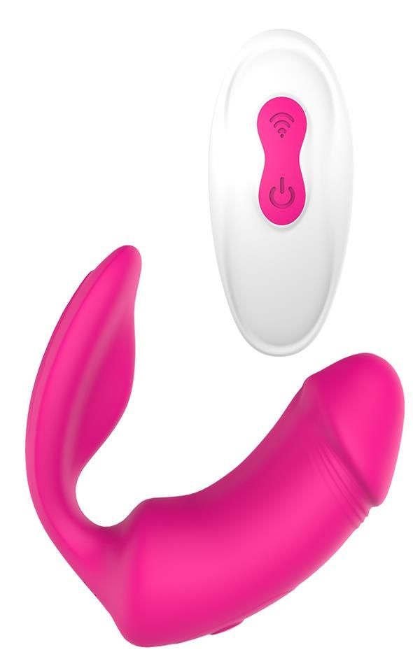 Ярко-розовый вибратор с клиторальной стимуляцией Remote Duo Pleaser купить в секс шопе