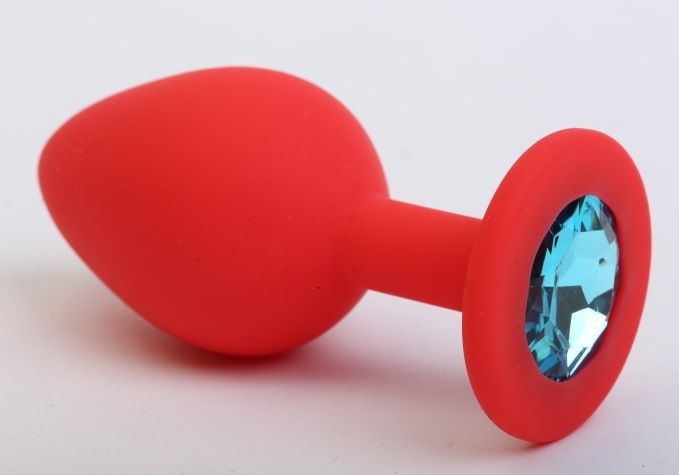 Красная силиконовая пробка с голубым стразом - 7,1 см. купить в секс шопе
