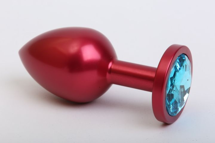 Красная анальная пробка с голубым стразом - 7,6 см. купить в секс шопе