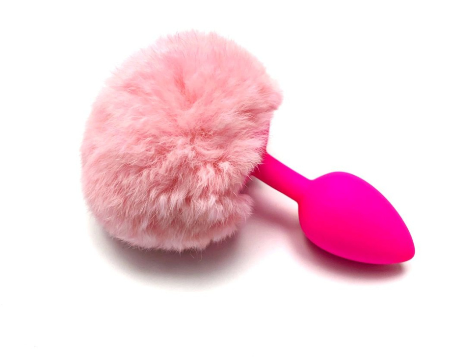 Ярко-розовая анальная пробка размера S с нежно-розовым хвоcтиком зайки купить в секс шопе