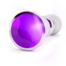 Серебристая фигурная анальная пробка с фиолетовым кристаллом - 14 см. купить в секс шопе