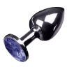  Маленькая серебристая анальная пробка с круглым кончиком и фиолетовым кристаллом - 7 см. купить в секс шопе