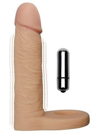 Реалистичная насадка для двойного проникновения с вибрацией - 14,7 см. купить в секс шопе