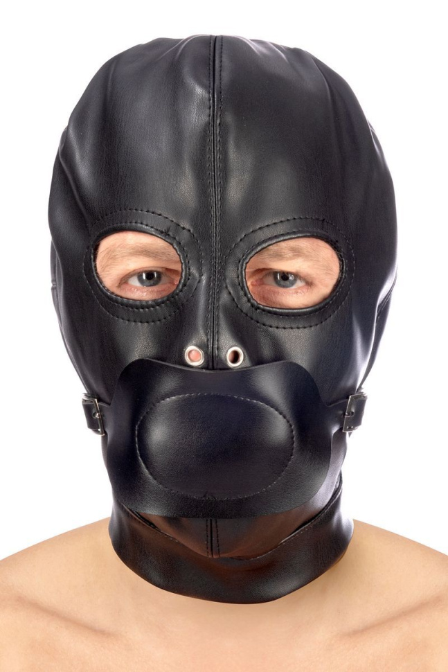 Маска-шлем с прорезями для глаз и регулируемым кляпом купить в секс шопе