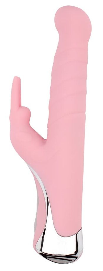 Нежно-розовый вибратор со стимулятором клитора Gyrating G-Bunny - 24 см. купить в секс шопе