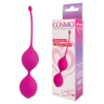 Ярко-розовые двойные вагинальные шарики с хвостиком Cosmo купить в секс шопе