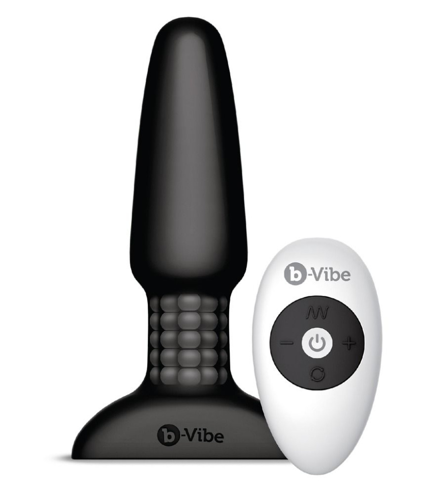 Чёрная вибровтулка с ротацией шариков RIMMING REMOTE CONTROL PLUG BLACK - 15,2 см. купить в секс шопе