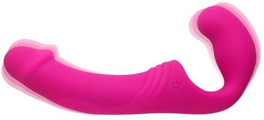 Розовый безремневой вибрострапон - 21,5 см. купить в секс шопе