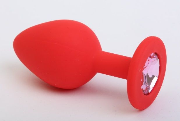 Красная силиконовая пробка с розовым стразом - 7,1 см. купить в секс шопе