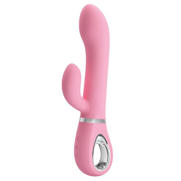 Нежно-розовый вибратор-ротатор с клиторальным отростком Ternence - 19,6 см. купить в секс шопе