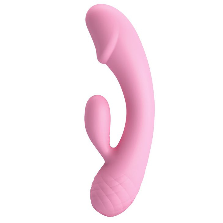 Розовый вибратор Ron с клиторальным отростком - 17,5 см. купить в секс шопе