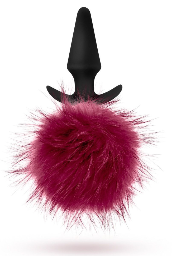 Силиконовая анальная пробка с бордовым заячьим хвостом Fur Pom Pom - 12,7 см. купить в секс шопе