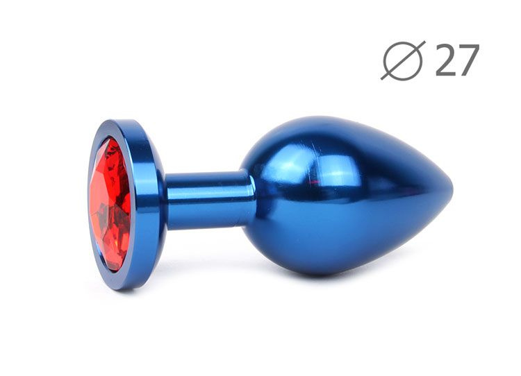 Коническая синяя анальная втулка с красным кристаллом - 7 см. купить в секс шопе