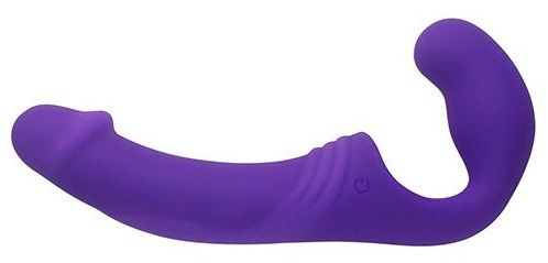 Фиолетовый безремневой вибрострапон - 21,5 см. купить в секс шопе