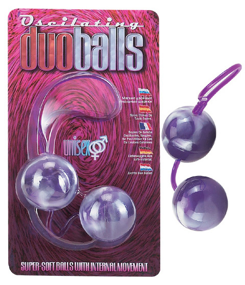 Фиолетово-белые вагинальные шарики со смещенным центром тяжести купить в секс шопе