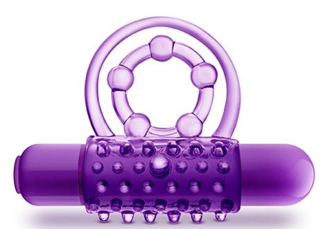 Фиолетовое эрекционное виброкольцо The Player Vibrating Double Strap Cock Ring купить в секс шопе