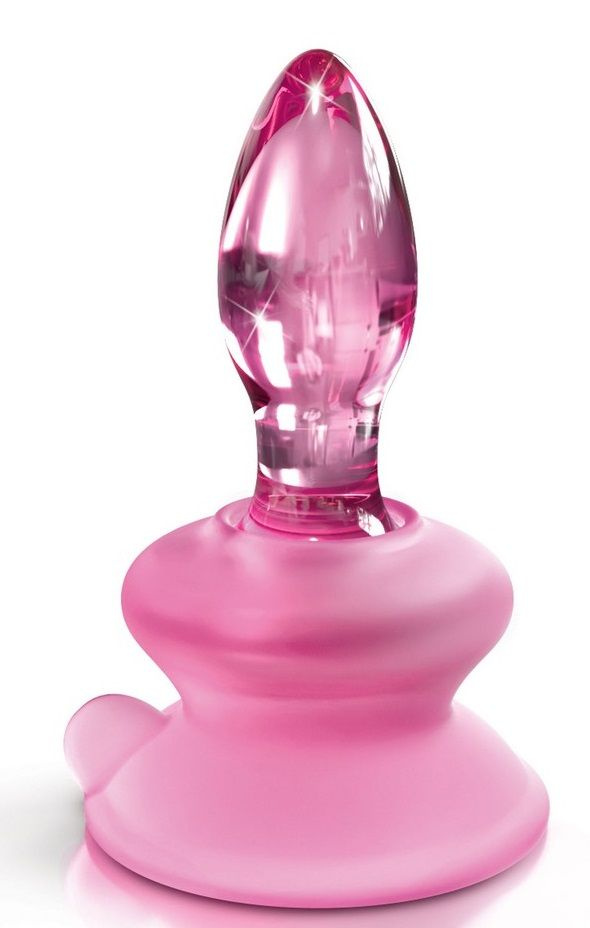 Розовая стеклянная пробка Icicles №90 с силиконовой присоской - 8 см. купить в секс шопе