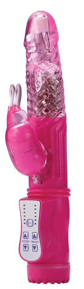 Ярко-розовый ротатор-кролик ROTATING RABBIT VIBE - 22 см. купить в секс шопе