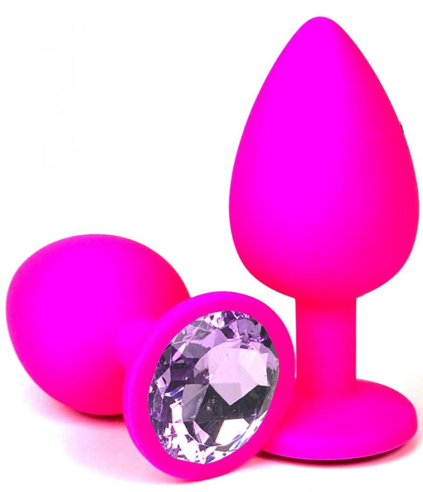 Розовая силиконовая втулка с сиреневым кристаллом - 8 см. купить в секс шопе
