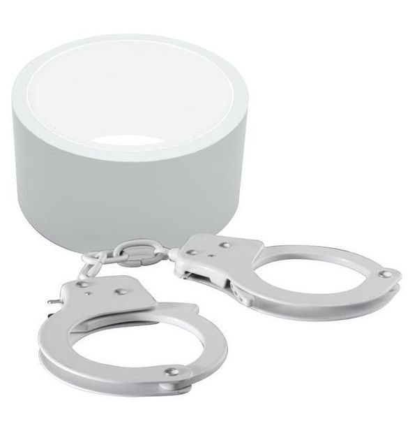 Набор для фиксации BONDX METAL CUFFS AND RIBBON: белые наручники из листового материала и липкая лента купить в секс шопе