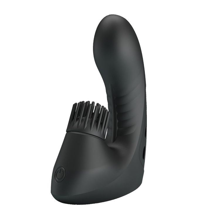 Черная вибронасадка на палец Norton с клиторальной щеточкой купить в секс шопе