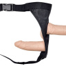 Телесный страпон с вагинальной пробкой Double Dong Strap-On - 19 см. купить в секс шопе