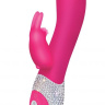 Ярко-розовый вибромассажёр с клиторальным отростком и отделанной стразами рукоятью The Classic Rabbit - 22 см. купить в секс шопе