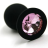 Чёрная силиконовая анальная пробка с светло-розовым кристаллом - 8,3 см. купить в секс шопе
