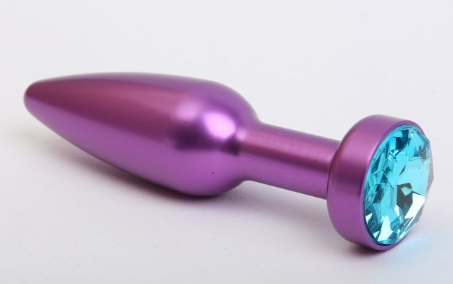Фиолетовая анальная пробка с голубым стразом - 11,2 см. купить в секс шопе