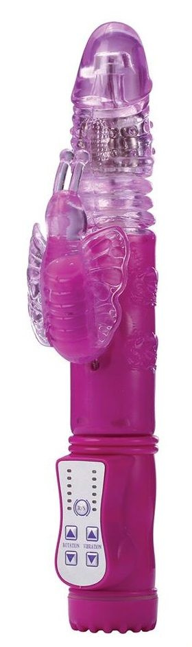Ярко-розовый вибрамассажер-кролик UP   DOWN BUTTERFLY - 24 см. купить в секс шопе