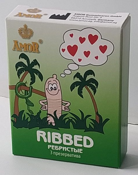 Ребристые презервативы AMOR Ribbed  Яркая линия  - 3 шт. купить в секс шопе