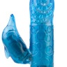 Синий вибратор с клиторальным стимулятором в форме дельфина - 17,8 см. купить в секс шопе