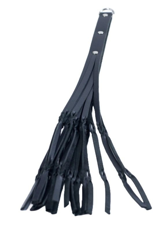 Черная кожаная плеть с 18 хвостами - 52 см. купить в секс шопе