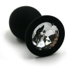 Чёрная силиконовая анальная пробка с прозрачным кристаллом - 8,3 см. купить в секс шопе