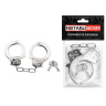 Серебристые металлические наручники на сцепке с ключиками купить в секс шопе