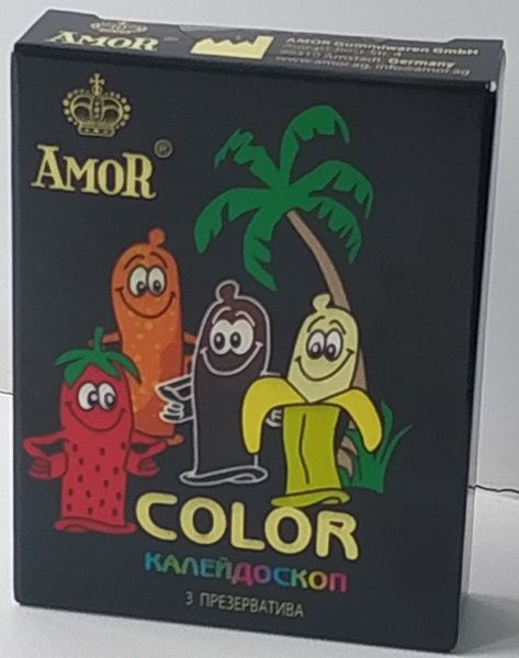 Цветные ароматизированные презервативы AMOR Color  Яркая линия  - 3 шт. купить в секс шопе