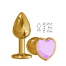 Золотистая анальная пробка с сиреневым кристаллом-сердцем - 7 см. купить в секс шопе