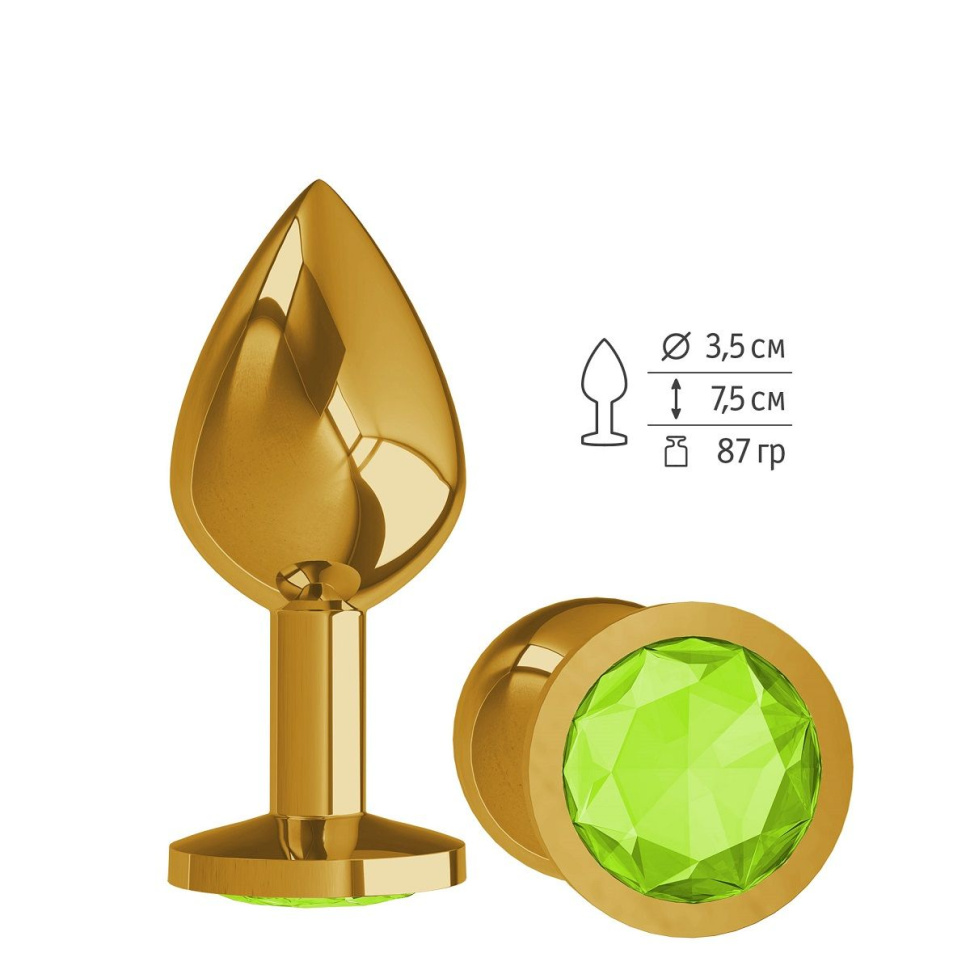 Золотистая средняя пробка с лаймовым кристаллом - 8,5 см. купить в секс шопе