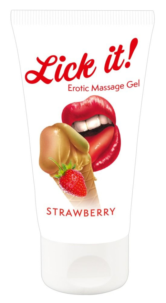 Лубрикант на водной основе Lick it! Strawberry с ароматом клубники - 50 мл. купить в секс шопе
