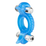 Голубое эрекционное кольцо с 2 виброэлементами Double Dolphin купить в секс шопе