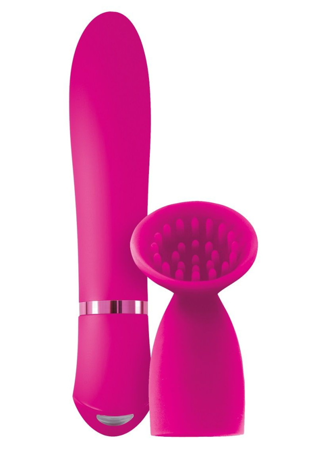 Ярко-розовый вибратор с насадкой-щеточкой для стимуляции клитора INYA Blossom - 17 см. купить в секс шопе