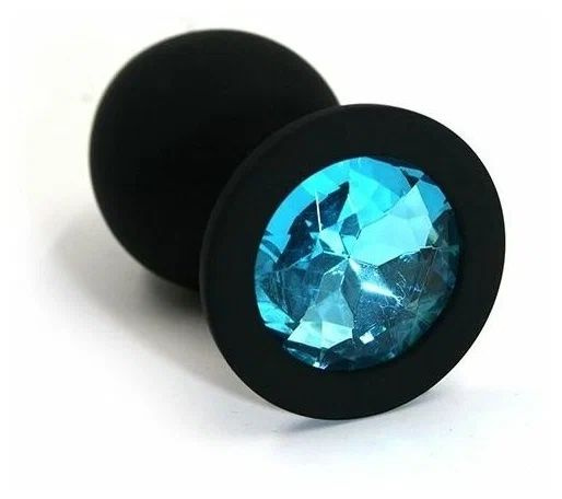 Черная силиконовая пробка с голубым кристаллом - 7 см. купить в секс шопе
