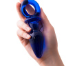 Синяя анальная пробка из стекла с ручкой-кольцом - 7 см. купить в секс шопе