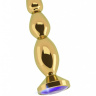 Золотистая анальная пробка-ёлочка с фиолетовым кристаллом - 14 см. купить в секс шопе