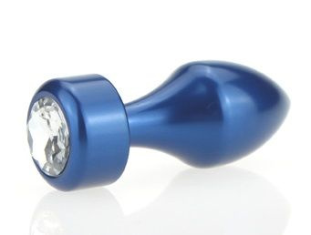 Синяя анальная пробка с прозрачным стразом - 7,8 см. купить в секс шопе