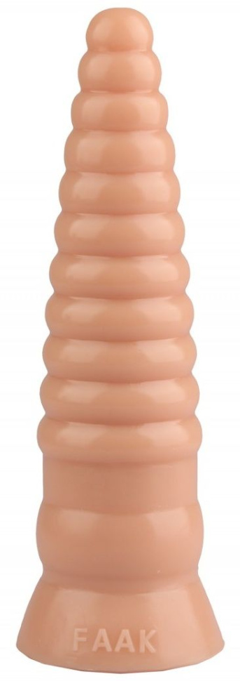 Телесный конический рельефный анальный фаллоимитатор - 22,5 см.  купить в секс шопе