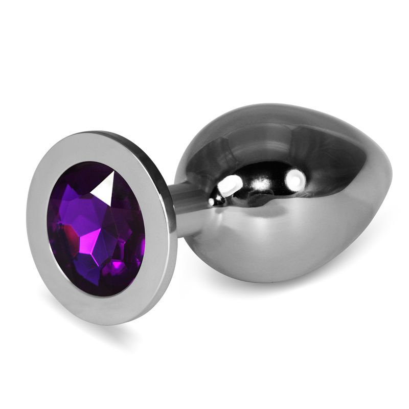 Серебристая анальная пробка с фиолетовым кристаллом - 10,1 см. купить в секс шопе