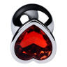 Серебристая коническая анальная пробка с красным кристаллом-сердечком - 7 см. купить в секс шопе